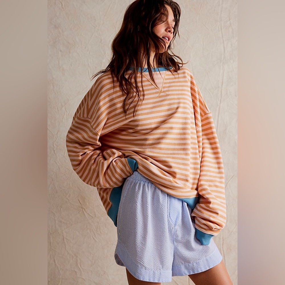 NWOT We the Free People Classic Striped Oversized Crewneck Sweater Sz XS, L